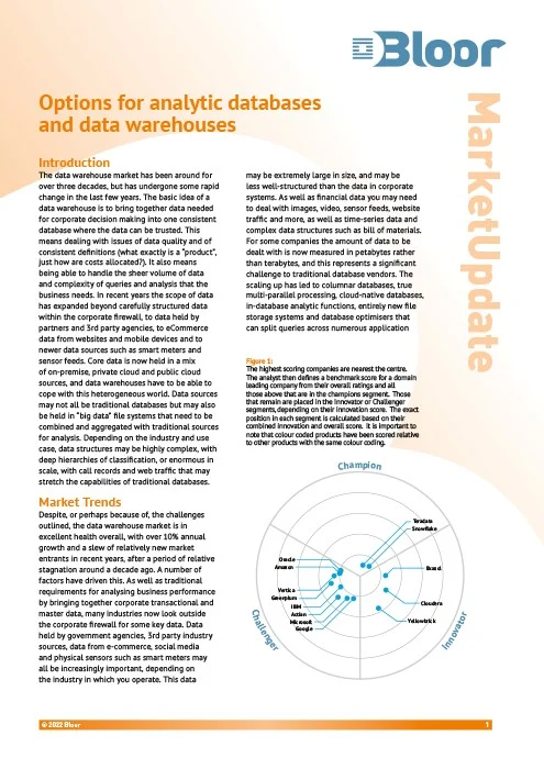 Options for analytic databases and data warehouses (2022)