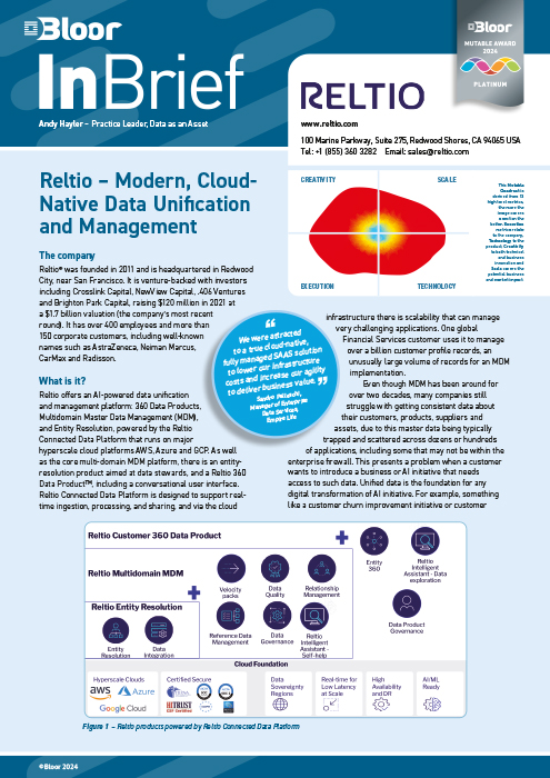 Cover for Reltio (2024) - A Leader in Data Unification and Management